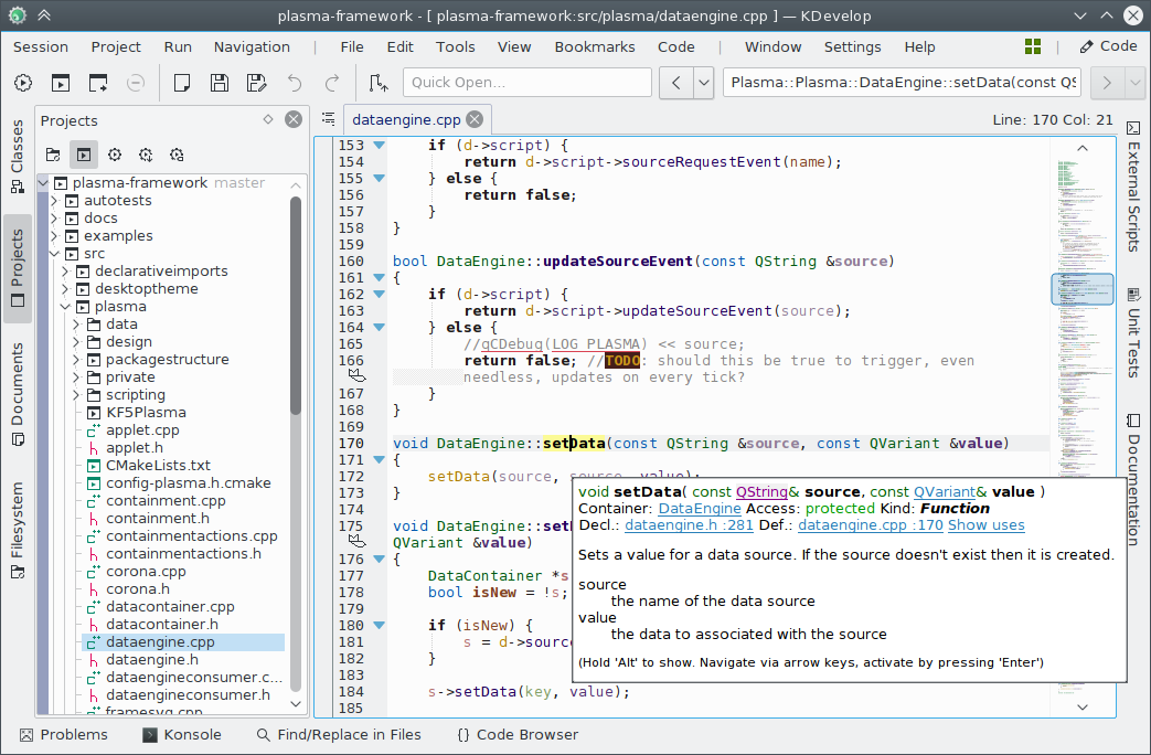 Screenshot showing KDevelop 5.0 under Linux